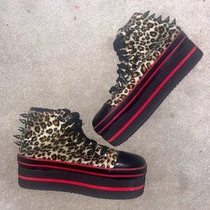 YRU cheetah print spiked platform sneakers